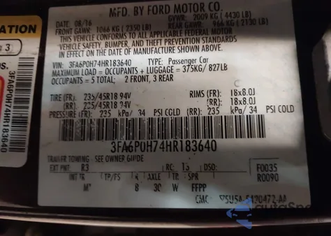 2017 Ford Fusion Se from USA, damaged, VIN 3FA6P0H74HR183640